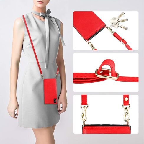 Bocasal Crossbody Wallet Case for iPhone X Xs Credit Card Holder PU Leather Kickstand Shockproof Detachable Cross Body Strap Lanyard Magnetic Closure 5.8 inch(Red) in Saudi Arabia