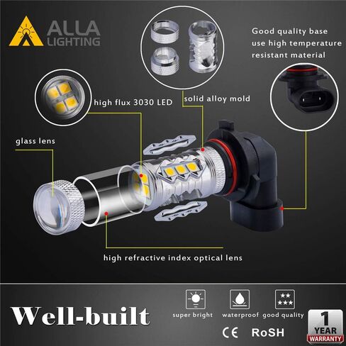 مصابيح Alla Lighting H11 H8 LED، مصابيح ضباب H16 صفراء ذهبية 3000K أو مصابيح تشغيل نهارية (DRL)، 360 درجة إكستريم فائقة السطوع عالية الطاقة 3030 SMD بديلة للسيارات والشاحنات وسيارات الدفع الرباعي والشاحنات الصغيرة in Kuwait