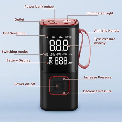 منفاخ إطارات لاسلكي، ضاغط هواء محمول، مضخة هواء محمولة لإطارات السيارات مع مقياس ضغط رقمي، مضخة هواء لاسلكية مزدوجة الطاقة 150 رطل لكل بوصة مربعة للدراجات الهوائية والدراجات النارية وإكسسوارات السيارات in Kuwait