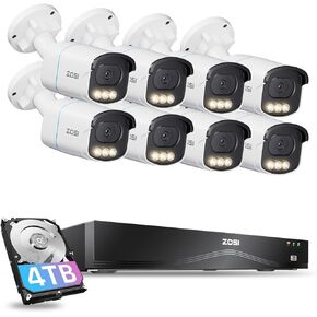 ZOSI 4K 8MP 16CH PoE Security Camera System, 8pcs 3K 5MP C186 Aurora Lux True Full Color Night Vision Outdoor Indoor PoE Wired Cameras, Person/Vehicle Alerts, Light & Siren, Two-Way Talk, with 4TB HDD