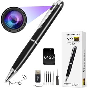 64GB Nanny Camera Pen, Portable Body Camera with 1080P, Loop Recording, Rechargeable Mini Cameras for Home, Office