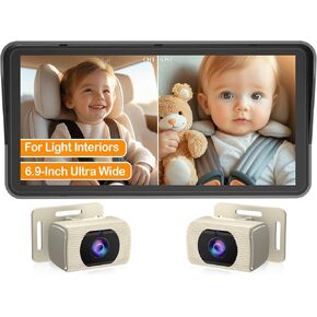 Yakry 2 -Kids Car Carm Carma للمقعد: 6.9 بوصة شاشة مقسمة مع كاميرتين في مواجهة خلفية - HD 1080p ، الرؤية الليلية ، سهلة تثبيت كاميرا المقعد الخلفي ، زاوية 150 درجة - أبيض