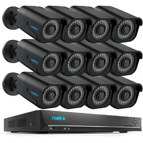 REOLINK 4K Security Camera Outdoor System, Surveillance IP PoE Camera with Person/Vehicle/Animal Detection, 100Ft 8MP IR Night Vision, 12x RLC-810A (Black) Bundle 1x RLN16-410 NVR with 4TB HDD