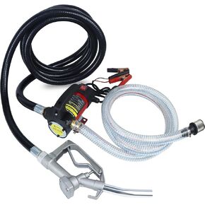 12 Volt Fuel Transfer Pump Kit,Diesel Transfer Pump with Nozzle & Hose for Diesel, Kerosene,Transformer,Machine Oil,12GPM Electric Self-Priming DC 12V Set