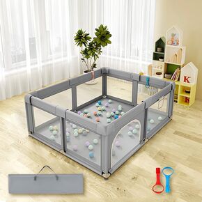 50" x 50" Baby Playpen, Play Pens for Babies and Toddlers, babyfence Play Area,Safe Anti-Fall Play Yard with Gates, Baby Fence with Breathable Mesh(Light Grey, 50" x 50")