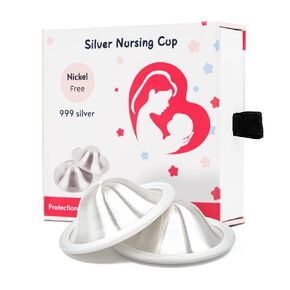 Silver Nursing Cups - Original Sterling Silver Nipple Shields for Breastfeeding, Soothe and Protect Sore Nipples, Large Size Metal Nipple Covers, 999 Silver Nipple Cover Guards (Large)