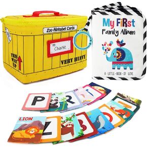 Early Learning Bundle | Baby's My First Family Album, Soft Alphabet Flash Cards, Photo Cloth Book and Animal Cloth Cards Gift Set for Infants Toddler & Kids