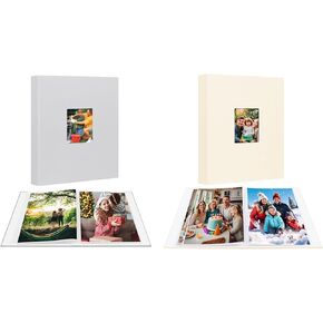 2Packs Photo Album 8.5x11 Holds 68 Photos, 8.5x11 Photo Album Book Linen Cover With Front Window, 8x11 Photo Album for 8.5x11 Pictures or Baby Wedding Family Photos (1Pcs Grey &1Pcs Beige)