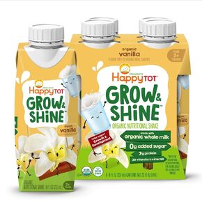 Happy Tot Organic Grow & Shine, Whole Milk-Based Tot Nutrition Shake, Strawberry & Banana, for Growing Toddlers & Picky Eaters, 8 Fl Oz (Pack of 4)