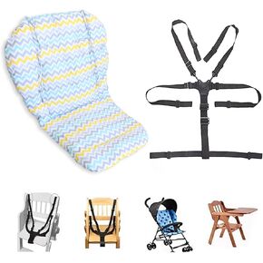 Kocpudu High Chair Cushion, Seat Cushion, Breathable Pad, with Baby High Chair Seat Belt, 2 Pieces, Soft and Comfortable, Make The Baby More Comfortable (Colourful Wave Stripes) (Colourful)