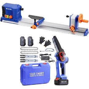 SainSmart Benchtop Wood Lathe + Electric Chainsaw Cordless with 2 Pack 3000mAh Batteries