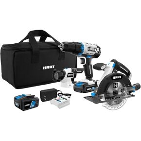 HART 20V 3-Tool Combo Kit, Cordless Drill, 6-1/2 inch Circular Saw, LED Work Light with Battery and Charger