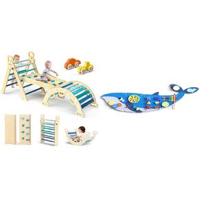 BlueWood Pikler Triangle Set 7in1 Foldable, Whale Wall Busy Board Panels