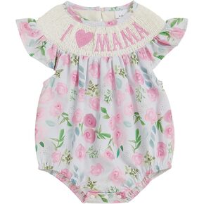 Baby Girl Summer Clothes Newborn Bubble Romper Embroidery Ruffle Sleeve Smocked Bodysuit Cute One Piece Outfit