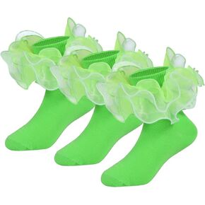 Toddler Baby Girls Green Lace Ruffle for Girls Big Frilly Cuff Ankle Socks Kids Cute Cotton Socks