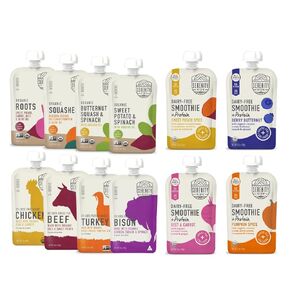 Serenity Kids 6+ Months Ethically Sourced Meats & Organic Veggies, and Smoothies Variety Baby Food Pouch Bundle | Meats, Veggies, and Smoothies Variety Pack (24 Count)