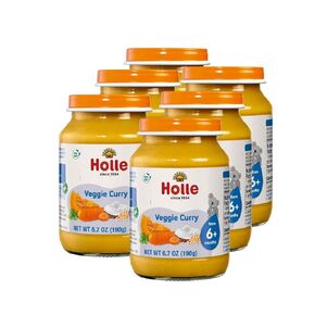 Holle Baby Food Jars - Veggie Curry Baby Puree with Grains & Organic Pumpkin, Carrot, Coconut Milk - (6 Jars) Stage 2 Baby Food for 6 months and Older - Baby Snack or Balanced Meal
