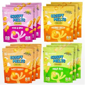 Savorease Crispy Melts for Kids Starter Pack – Gluten-Free & Non-Dairy Highly Dissolvable First Finger Food for Toddlers Made from Plant-based Ingredients with No Added Sugar – 4 Pack