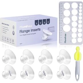 8PCS Flange Sizing Kit 15/17/19/21mm for 24/25mm Flanges/Shield, Silicone Flange Insert Compatible Momcozy/Spectra/Medela Breast Pump, Breastfeeding Essential Kit(with Nipple Rulers and Storage Bag)