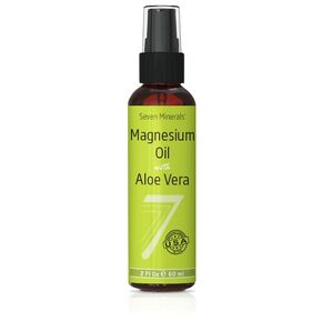 Seven Minerals, Magnesium Oil Spray with Aloe Vera - Less Itchy - Use as Magnesium Spray Deodorant - Made in USA - Get Healthy Hair & Skin and Sleep Better - Free eBook Included (Big 12 oz)
