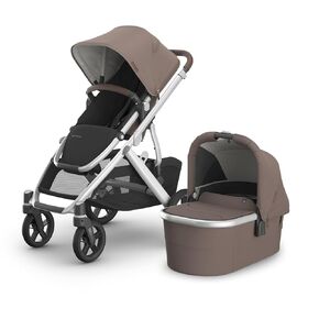 UPPAbaby Vista V3 Stroller + Bassinet V3 - Convertible Single-to-Double Stroller System- Bassinet, Toddler Seat, Bug Shield, Rain Shield Included - Theo (Dark Taupe/Silver Frame/Chestnut Leather)