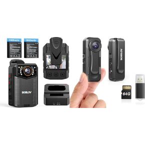 BOBLOV Body Camera 4K B4K6 with 2PCS 3000mAh Batteries, 128GB Body Cam with GPS andBOBLOV W1 1080P 64GB Body Camera, Wearable Camera Support 90 Minutes with Loop Recording, Easy to Use and Take for Tr