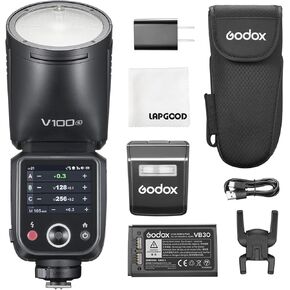 Godox V100 S 100Ws Round Head Touch Screen TTL Flash with 2.4G Wireless X System, Built-in Li-ion Battery, and 10-Level LED Modeling Lamp Compatible for Sony Cameras