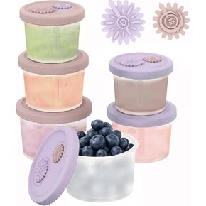 Reusable Silicone Baby Food Containers with Date-Tracking Lids | 6-Pack Shatterproof, Freezer & Dishwasher Safe | 3 Sizes Jars for Infant, Toddler, Meal Prep & Snacks