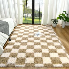 Shag Area Rug, 5x7 ft Deep Green White Fluffy Rugs for Bedroom Living room, Soft Shaggy Modern Indoor Carpets, Cute Plush Rugs for Kids Girls Room Nursery, High Pile Throw Rug for Home Decor