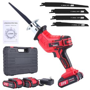 Cordless Brushless Reciprocating Saw | 21V 2000mAh * 2 Batteries, 3000RPM, 28mm Stroke Length, 4 Blades | Electric Power Reciprocating Saw for Wood/Metal/PVC Cutting
