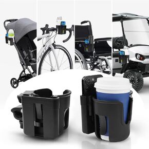 2PCS Universal Cart Cup Holder with Cell Phone Holder - Removable Cell Phone Holder 2-in-1 Cup Holder for Boats, Strollers, Wheelchairs, Bicycles, Golf Carts Cell Holder