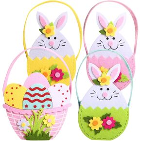 LIHAO 4 Packs Bunny Easter Basket Set, Gift Easter Basket for Teens Boys Girls Kids Easter Eggs Hunt, Easter Decorations for Table Home