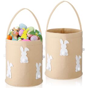 Aliceset 2 PCS كبيرة عيد الفصح Bunny Basket سلة عيد الفصح شعر أرنب شعر دلو بحمل أرنب لطيف دلاء طباعة القماش القابلة لإعادة الاستخدام لبيضة عيد الفصح زخارف الحفلات الحفلات الحلوى.