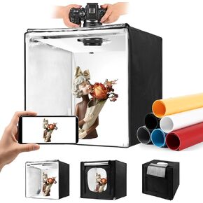 Photo Light Box, Portable 15" x 15" Photo Studio Light Box, Shooting Tent Kit with CRI >95 189 Light Beads and 6 Color Backdrops. Lightbox with 3 Stepless Dimming Light Panels for Product Photography