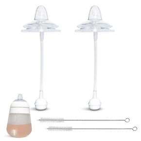 Sippy Cup Conversion Kit for Nanobébé Flexy Silicone Baby Bottles 2-Count | Soft Food Grade Silicone Sippy Spout Nipples, Weighted Straw and Straw Cleaning Brush | BPA Free | 4+ Months (Sippy Kit)
