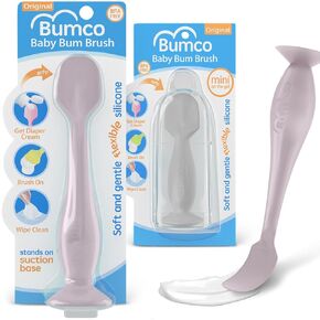 Baby Bum Brush + Mini Baby Diaper Cream Spatula with Case - BPA-Free Silicone Diaper Spatula with Suction Cup, Wipe-Clean, Mom-Invented Butt Paste Applicator (Lavender& Gray)