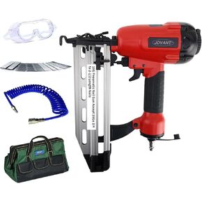 Pnumatic Finish Nailer,16Gauge nail Gun Acepts 3/4 Inch up to 2-1/2 Inch finish Nails.Brad Nailer Gun Can Hit Hardwood Ideal for Upholstery (Include 6m Air tube & Portable Bag)