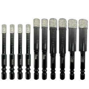 10Pcs Diamond Drill Bits, Dry Diamond Core Drill Bit Set 1/4" Hex Shank Drill,Built in Coolant for Ceramic,Granite,Tile,Glass,Marble,Brick,Stone Easy Install - Sizes 1/4" 5/16" 3/8" 1/2"