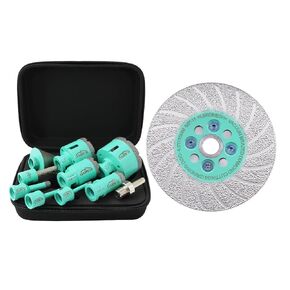 Tile Hole Saw Kit (6/8/10/25/35/50/65mm+10mm Finger Bit+50mm Chamfer Bit+Adapter) and Grinding Cutting Diamond Blade