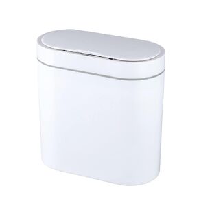 ELPHECO 2.5 Gallon Bathroom Trash Can with Lid, Slim Motion Sensor Garbage Can, Automatic Waste Bin, Small Narrow Trash Can for Bathroom, Bedroom, Office, Kitchen – White