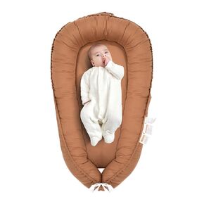 Baby Lounger for Newborn, Infant Lounger for 0-24 Months, Co Sleeper for Girls Boys, 100% Cotton Soft Adjustable Baby Floor Seat for Travel, Portable Baby Nest Lounger(Brown)