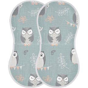Kigai Lovely Owl Muslin Baby Burp Cloths, Large Absorbent Cotton Muslin Burp Cloths Set of 1, Washcloths, Face Towel, Bibs for Newborn Boys Girls, 11 x22 Inch