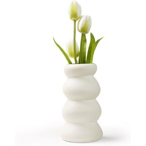 Ceramic Bud Vase, Small Vase Home Decor, Round Boho Vase for Centerpieces for Pampas Grass Flowers, Beige Little Vase for Wedding Living Room Bedroom, Modern, Minimalist, ANTIS'S HOME