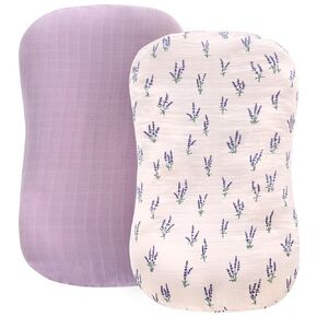 LifeTree Muslin Baby Lounger Cover Neutral, Newborn Slipcover Lounger Cover for Boys Girls Infant, Soft Organic Cotton, Cover Only, Lavender and Mauve Pattern, 30.7in x 20in