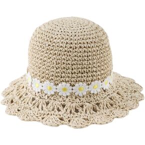 Baby Girl Sun Hat for Toddler Straw Hats Kids Bucket Hat with Bow Flower Baby Sun Cap for Girls Beach Summer Outdoor