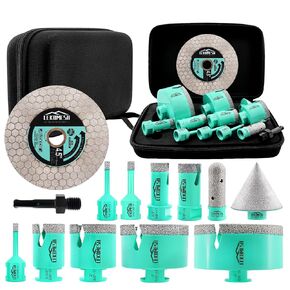 Tile Hole Saw Kit for Porcelain Tile-(6/6/8/20/35/50/75/100/125mm+Finger Bit+Chamfer Bit+Adapter+Tile Blade) Diamond Tile Drill Bits Precision Cutting for Ceramic Marble,5/8"-11 Thread
