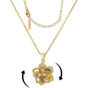 Spinning Necklace for Women Gold Flower Fidget Necklace Rotatable Crystal Blossom Pendant Necklace Adjustable Spinning Fidget Necklace Redbud Flower Necklace Funny Valentine's Day Jewelry