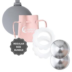 Cradle & Grace Silver Nursing Cups & Bloom Bands, Pure 999 Silver Nipple Shield & Silicone Comfort Rings, Nursing Moms Breastfeeding Essentials Bundle, Gray, Regular