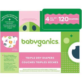 Babyganics Size 4, 120 count, Absorbent, Breathable, Triple Dry Protection Diapers