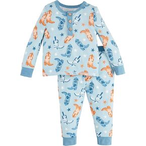 Mud Pie Baby Boys Children's Blue Cowboy Print Pjs